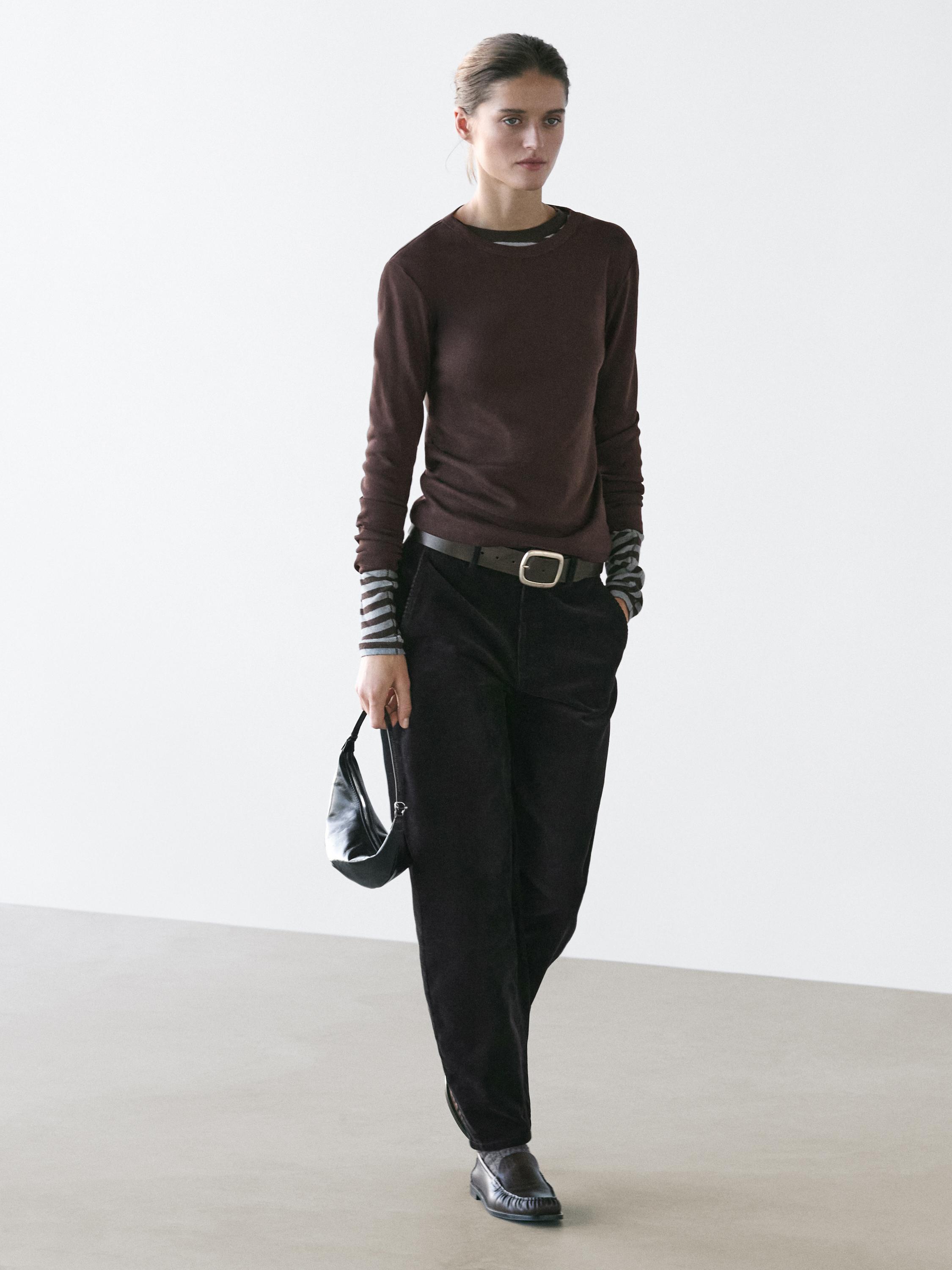Ribbed long sleeve melange T-shirt